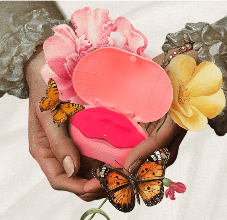 Hands holding flowers, soap, and butterflies (Frame 2087326204_3)