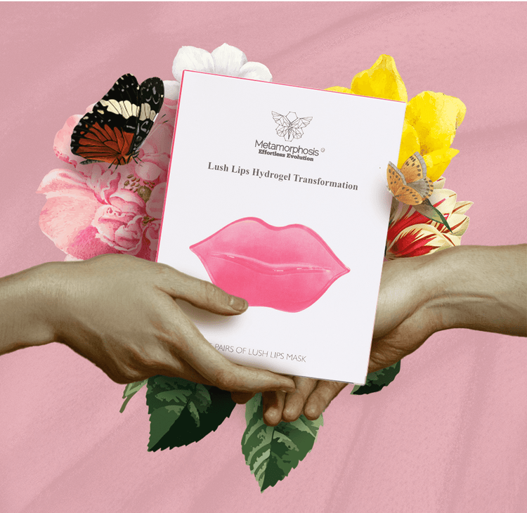 Metamorphosis Lush Lips Hydrogel Mask held in hands, Frame_2087326204_6
