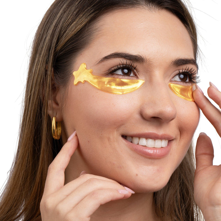 Woman with hydrogel eye patches