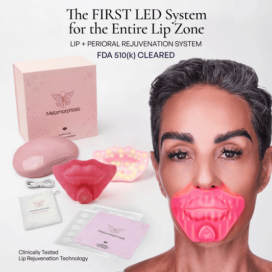 Metamorphosis LushLips FDA-cleared at-home lip wrinkle treatment kit - first LED perioral lines device for complete lip zone rejuvenation
