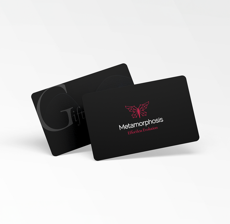 The brand name “Metamorphosis” is centered in clean white typography with a refined, modern look.