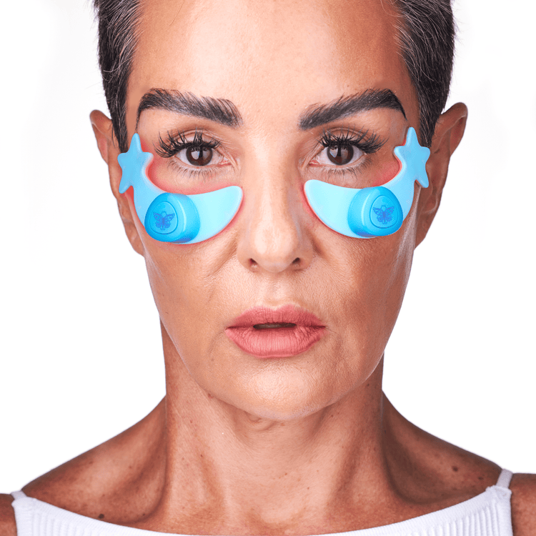 Woman wearing blue under eye masks