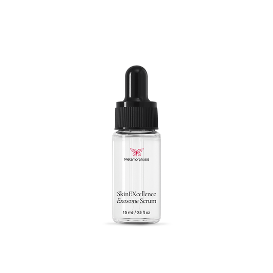 Metamorphosis SkinEXcellence Exosome Serum (15ml), an advanced formula designed to boost collagen, reduce fine lines, and enhance skin repair, especially when used with red light therapy