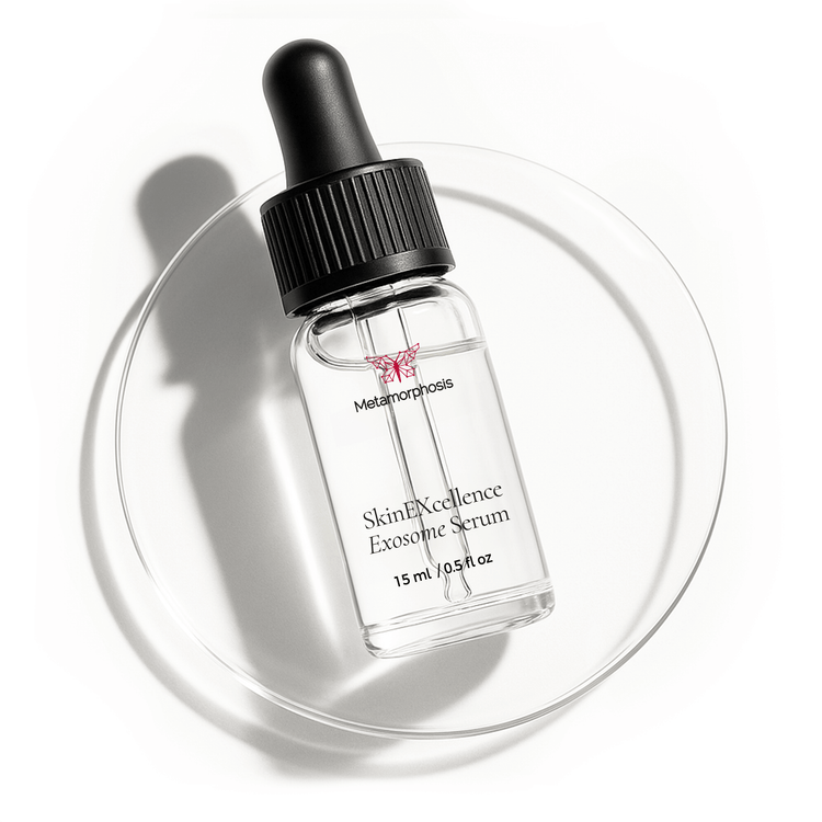 Metamorphosis SkinEXcellence Exosome Serum (15ml), an advanced formula designed to boost collagen, reduce fine lines, and enhance skin repair.