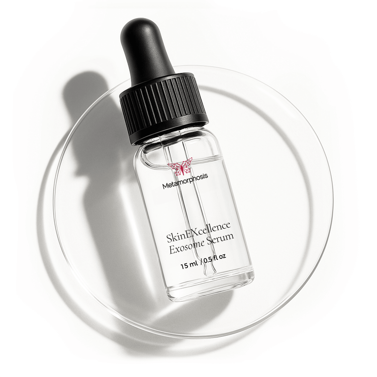 Metamorphosis SkinEXcellence Exosome Serum (15ml), an advanced formula designed to boost collagen, reduce fine lines, and enhance skin repair.