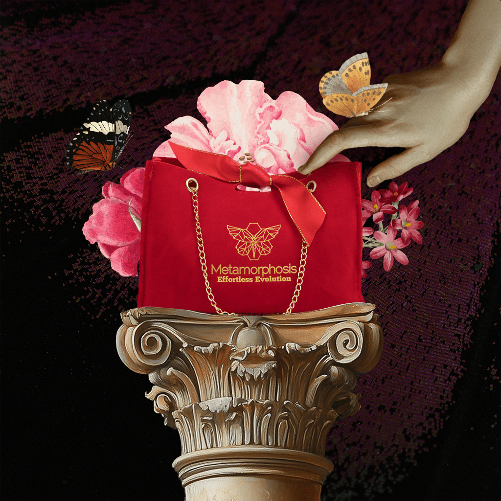 Metamorphosis bag with butterflies and flowers on a column