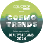 Circular logo for Cosmoprof North America Las Vegas featuring 'Cosmo Trends' and 'Beautystreams 2024'.
