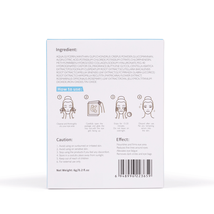 Hydrogel eye product packaging with instructions