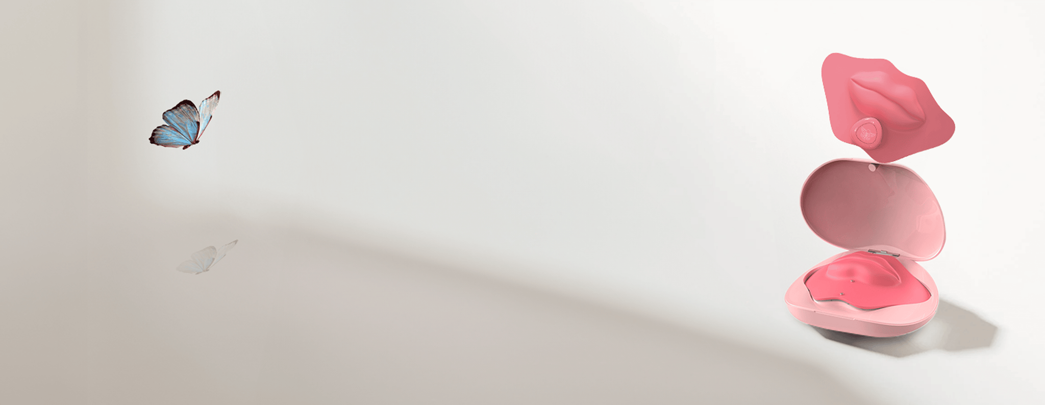Metamorphosis Affiliate Program promotional banner with text 'Your glow Your earnings', featuring a blue butterfly and a pink LED lip light therapy device.