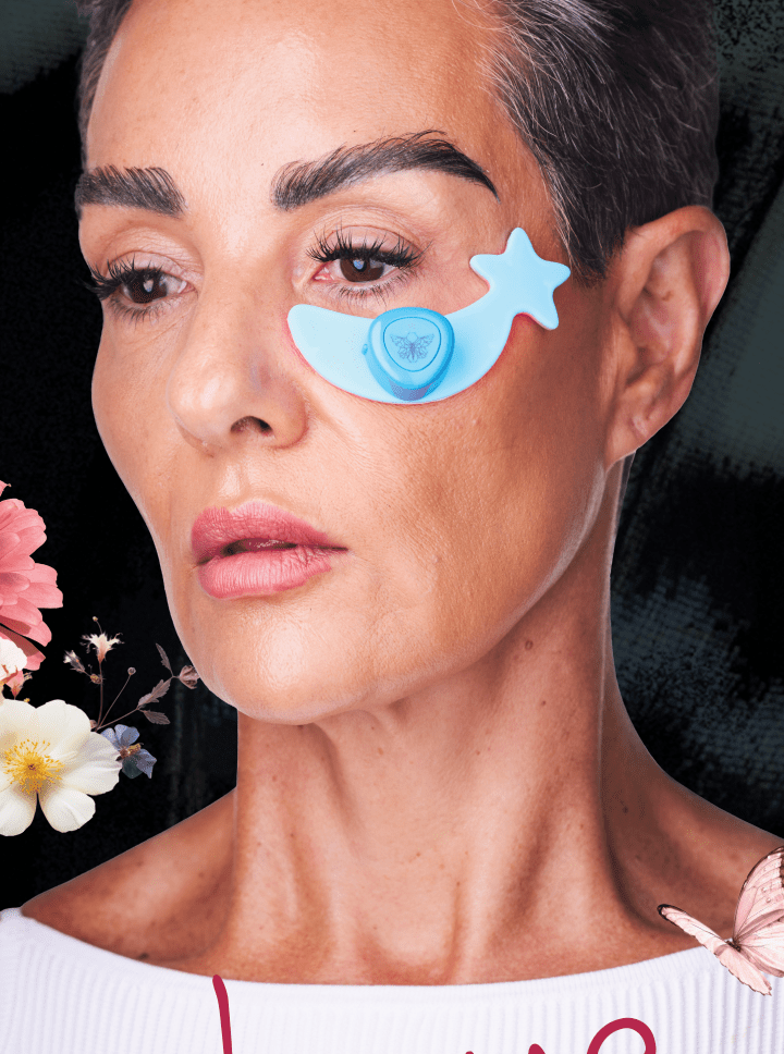 Metamorphosis Magic Moon Eye Evolution, a blue, star-shaped LED light therapy device applied under the eye to reduce wrinkles, puffiness, and dark circles.
