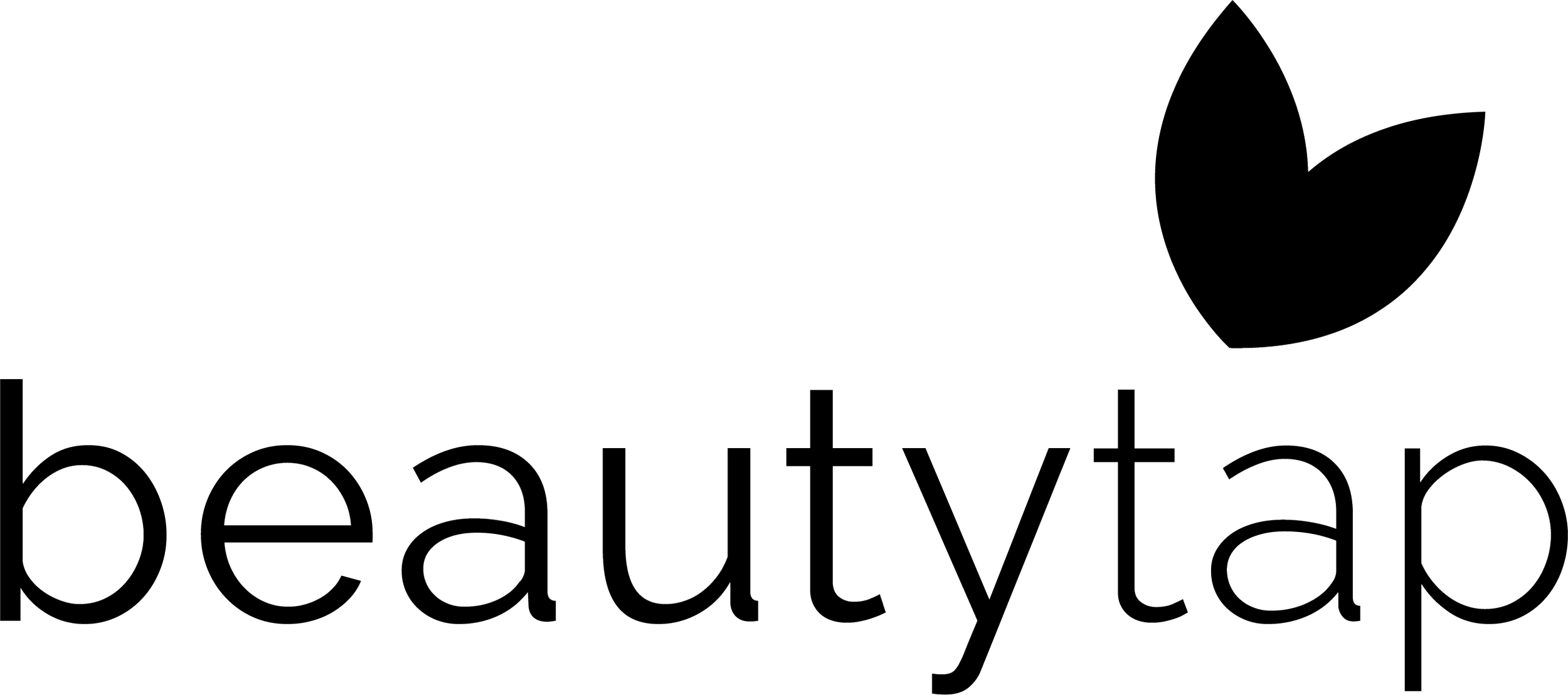 Metamorphosis Black 'beautytap' logo with a leaf design on a white background