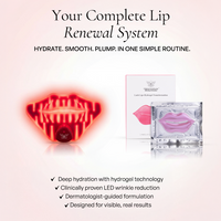 Metamorphosis Lip care product with LED light and packaging on a pink background
