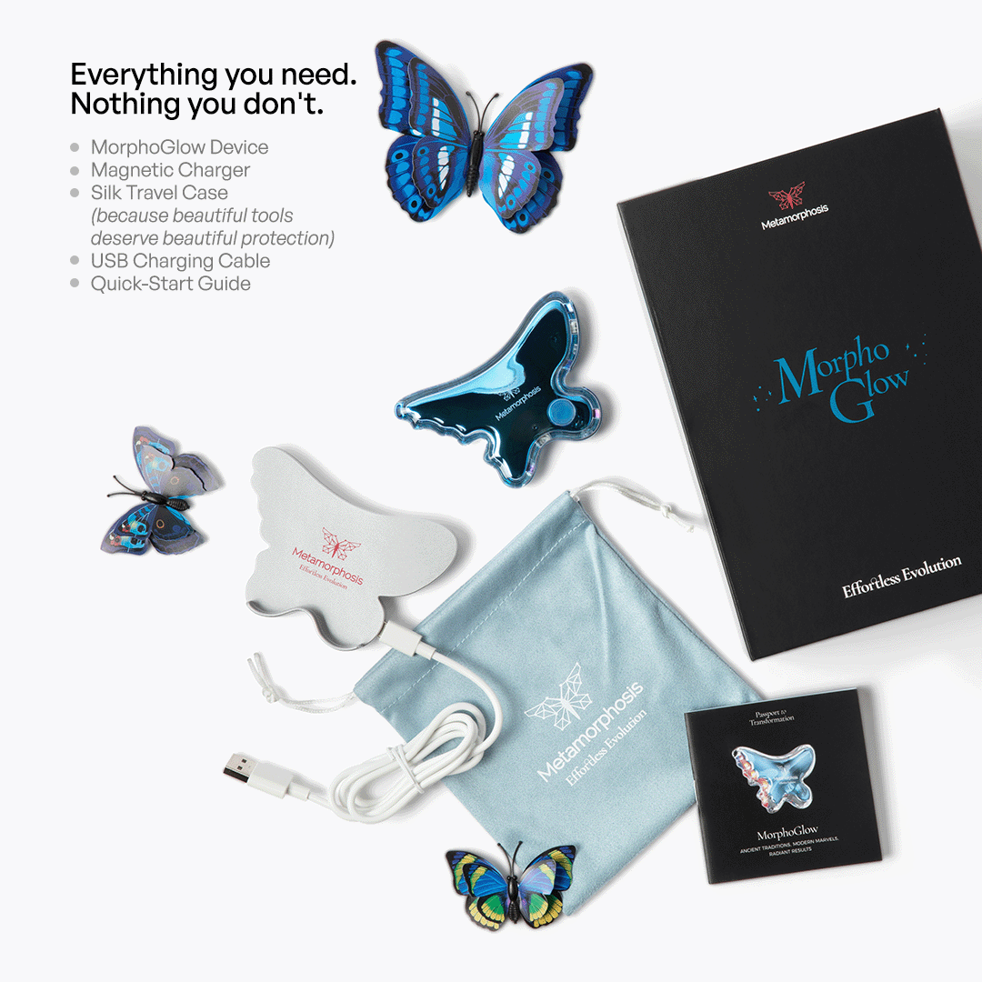 Metamorphosis MorphoGlow device packaging with accessories on a white background