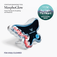 FDA 510(k) cleared MorphoGlow contour-enhancing tool by Metamorphosis, featured in Cosmoprof North America 2025 Cosmo Trends for facial sculpting and radiance.