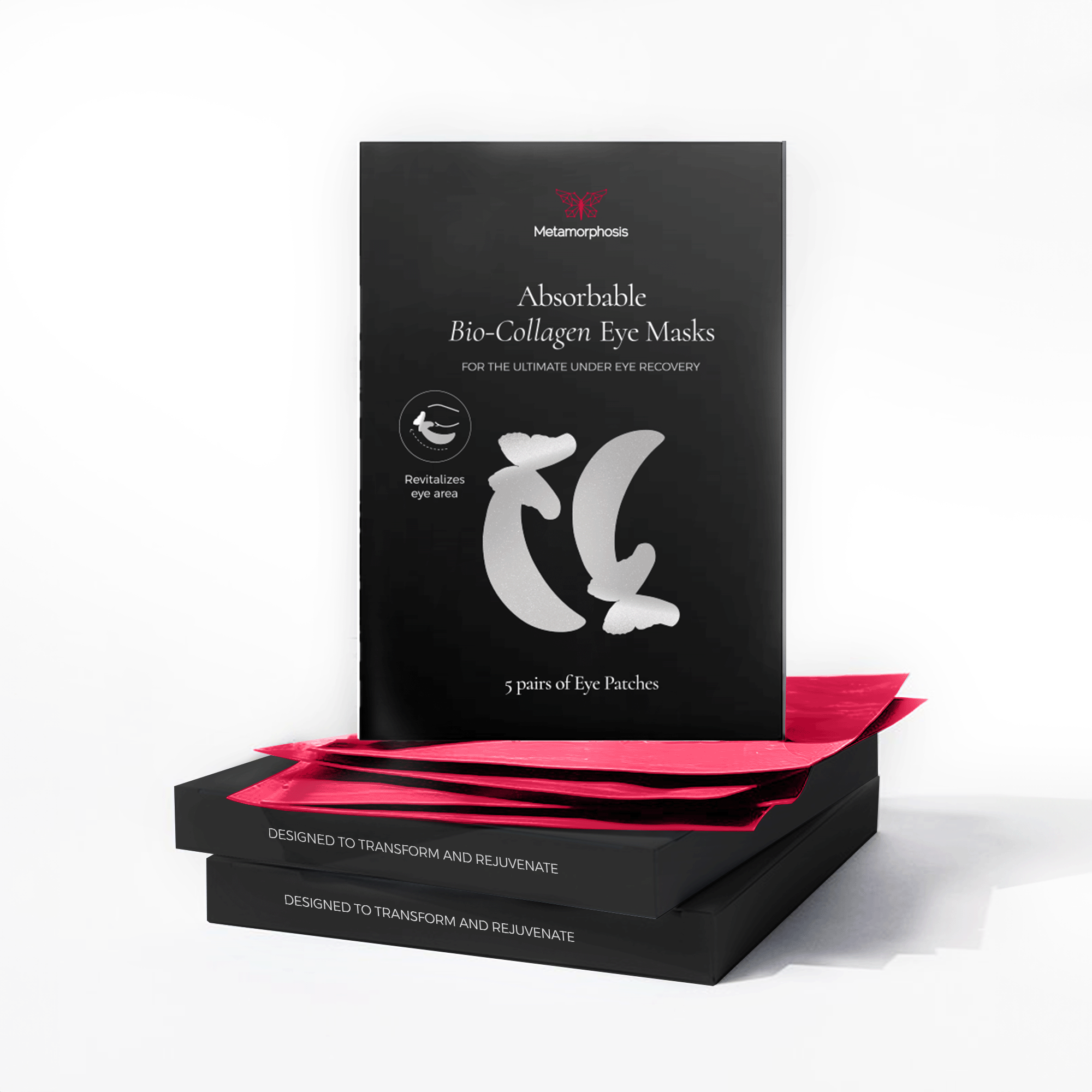 Metamorphosis Absorbable Bio-Collagen Eye Masks for ultimate under-eye recovery, hydration, and fine line reduction.