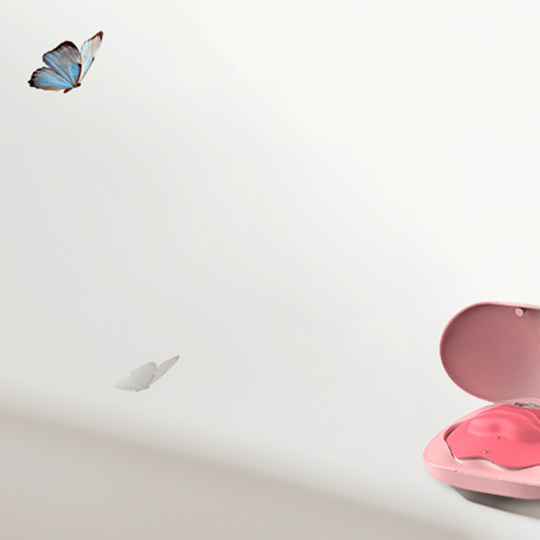 Metamorphosis Affiliate Program promotional banner with text 'Your glow Your earnings', featuring a blue butterfly and a pink LED lip light therapy device.