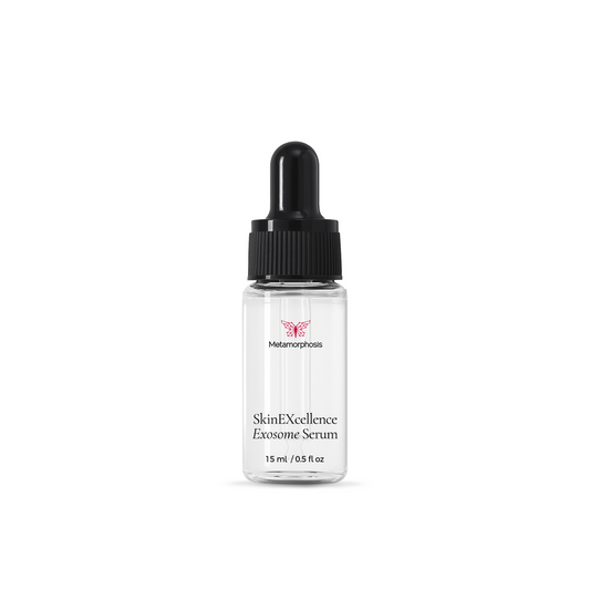 Metamorphosis SkinEXcellence Exosome Serum (15ml), an advanced formula designed to boost collagen, reduce fine lines, and enhance skin repair, especially when used with red light therapy